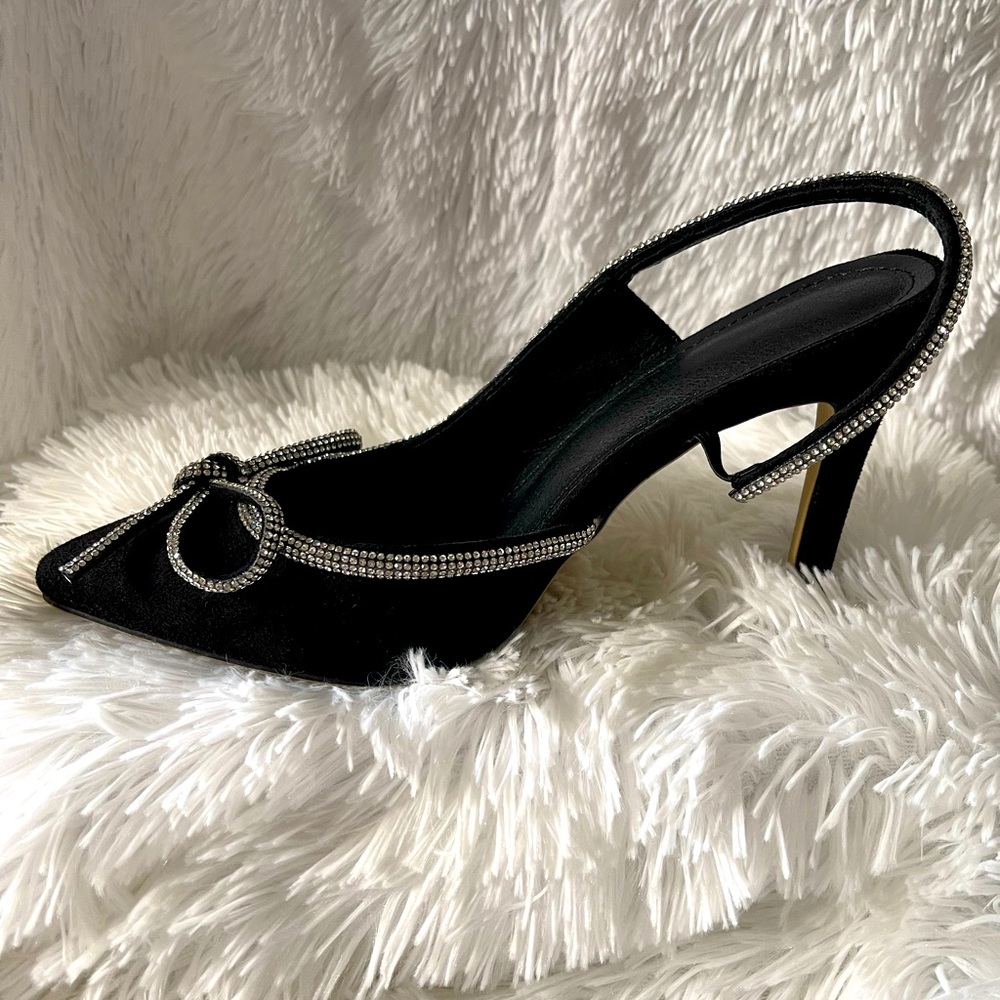 NWT - Elegant Rhinestone and Black Dress Heels - Picture 5 of 7